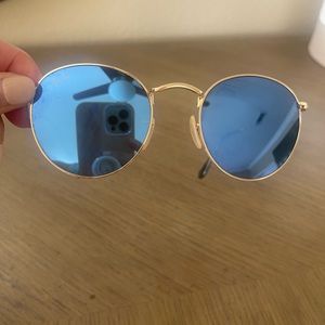 Rayban round gold/blue polarized metal sunglasses